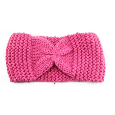 KHGDNOR Wool Knitted Hairband Winter Warm Fashion Button Cross Headband Solid Color Elastic Head Band for Women Girls - Цвет: pink