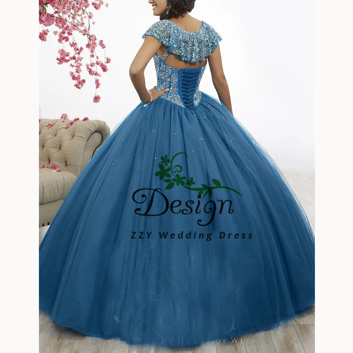 Vestidos de 15 anos quinceanera глубокий v-образный вырез бисер кристаллы тюль на заказ Пышное Платье с аппликацией милое 16 платье