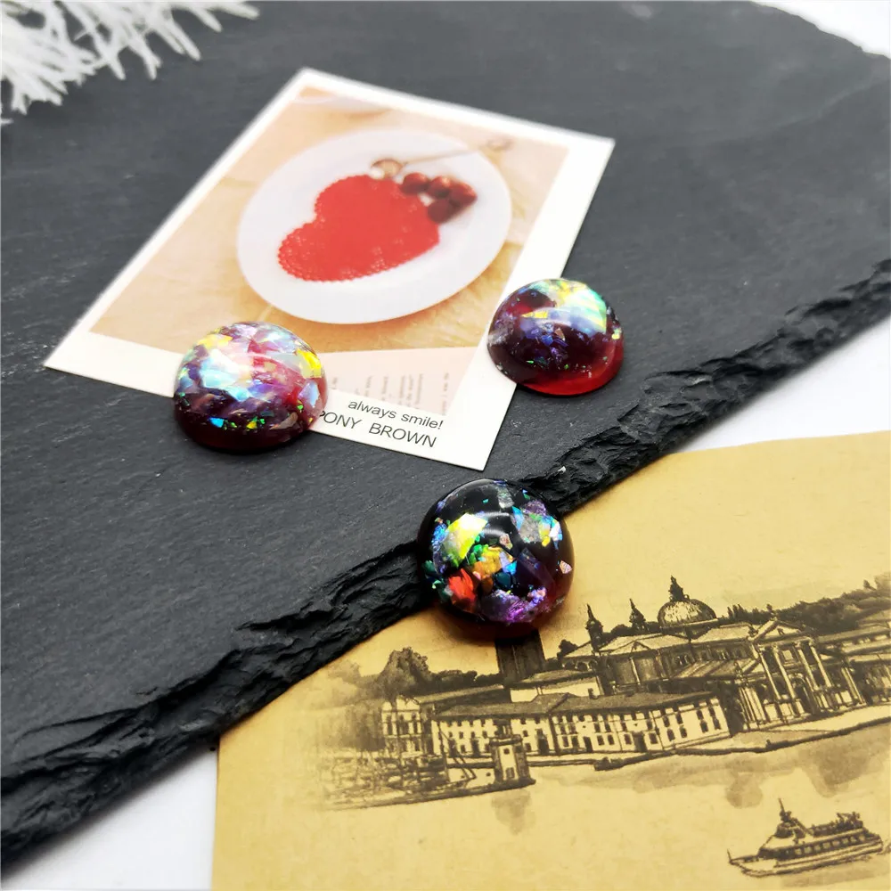 더블 컬러 혼합 수지 라운드 인조 오팔 플랫백 카보숑 비즈, DIY 펜던트, 쥬얼리 제작 결과물에 적합, 16mm, 20mm, 로트당 10 개