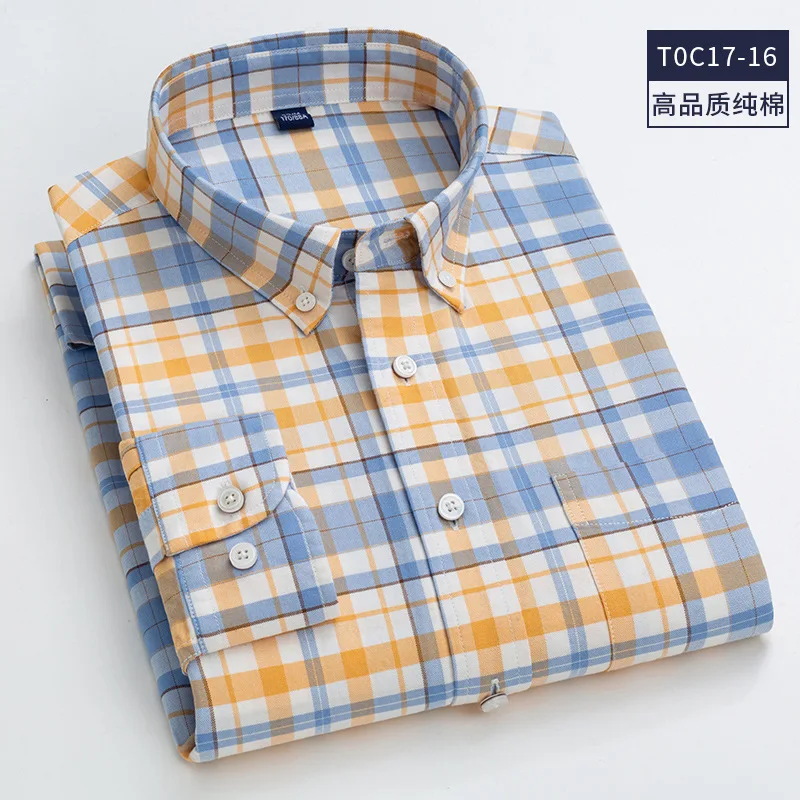 High Quality 100% Cotton Men Oxford Shirt Casual Striped Or Plaid Long-Sleeved Shirts Button Collar Design Regular Fit 4XL 3XL best short sleeve button down shirts