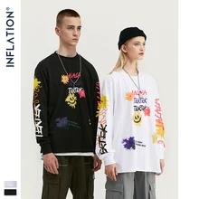 INFLATION Design Мужская свободная футболка с графическим принтом, Мужская футболка большого размера с длинным рукавом и принтом спереди и сзади, Мужская футболка 91510W
