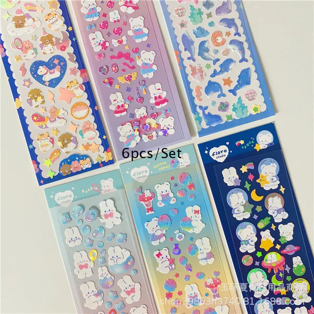 SKYSONIC 2/4/5/6/8pcs/10pcs Full Set Series Decorative Stickers Idol Card Album Scrapbooking Sticker Korean Stationery Suppliers 6 pcs set