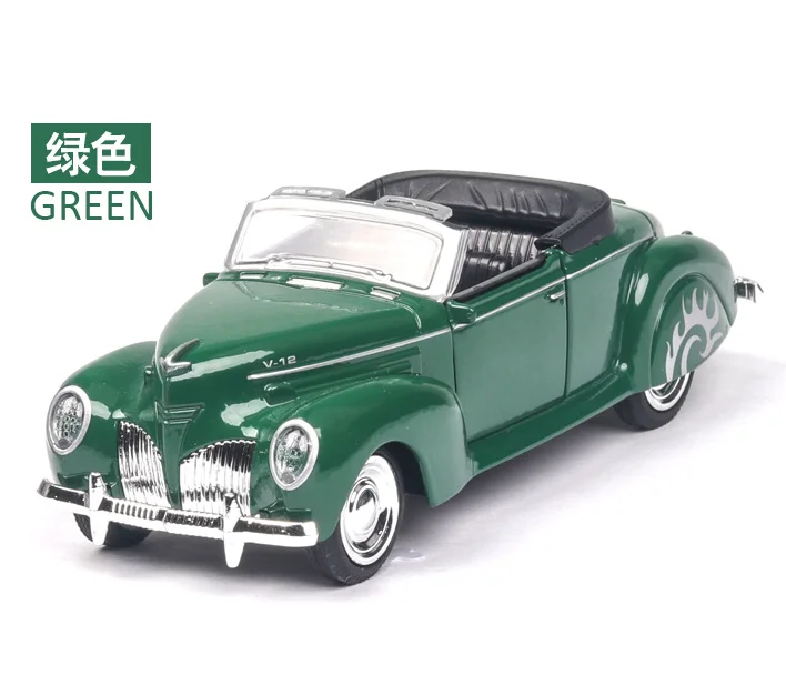 

1: 38 Lincoln Convertible Classic Car With Sound and Light Simulation Alloy Children's Toy Car Model Antique Birthday Gift Green