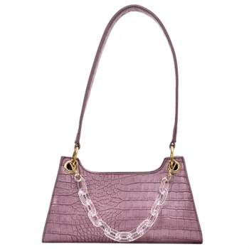 

Small PU Leather Shoulder Bags for Women New Crocodile Pattern Female Handbags Transparent Chain Design Ladies' Travel Tote Bag