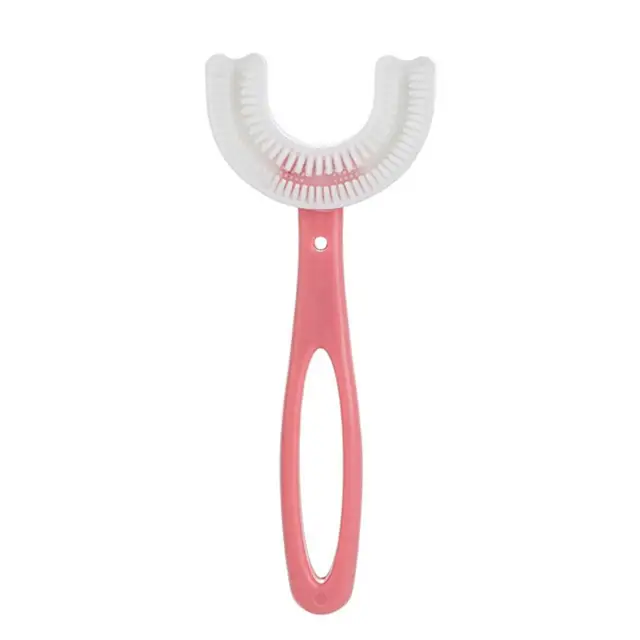 Baby U Shape Toothbrush 360 Degree Teeth Clean Soft Fur Food Grade Material Children Toothbrush Kids Supplies for Daily Pink Ellipse
