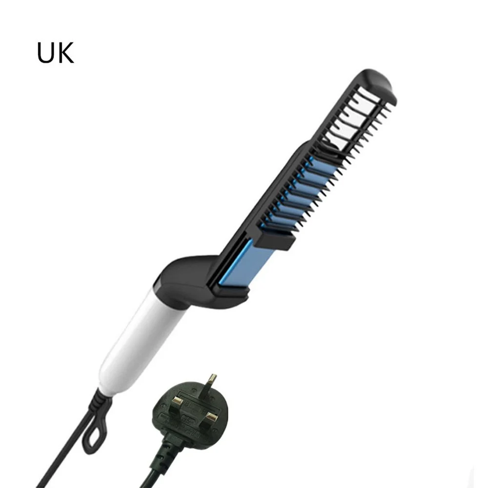 Профессиональная Мужская греющая расческа для волос, щетка для укладки керамических бигуди, выпрямитель для волос, расческа для объема волос, выпрямление, Прямая поставка - Цвет: UK Plug