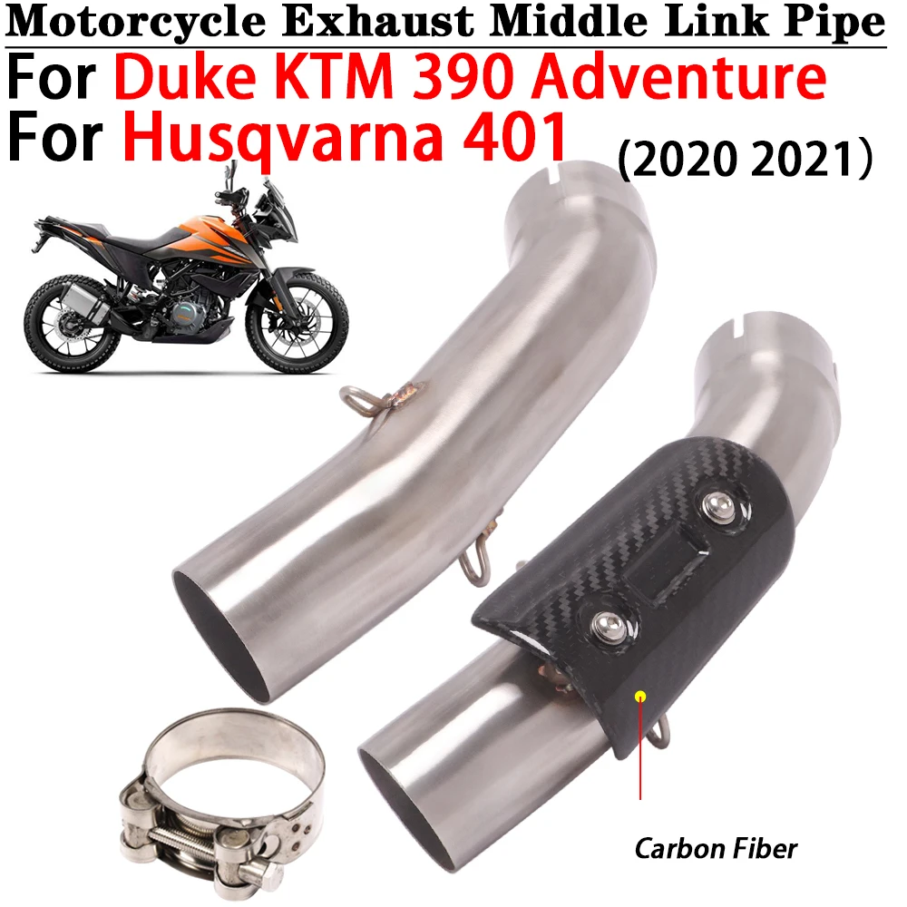 For Duke KTM 390 Adventure Husqvarna401 Motorcycle Exhaust Middle Link Pipe Escape Moto 51mm Muffler Carbon Fiber Heat Shield