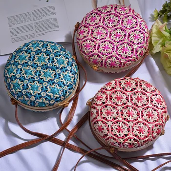 

Realer Women Bag Rattan Woven Bag for Summer Straw Bag Bohemia Beach Bag for Travel Crossbody Bag Round Bamboo for Ladies 2020