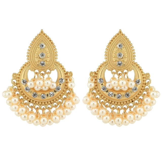 Bollywood Ethnic Bridal Bride Kundan Earrings Peacock Pearls Jhumka Jhumki Indian Bahubali Drop Earrings Fashion Jewelry D