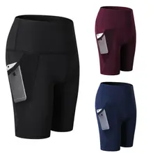 Летние женские шорты для йоги с высокой талией и сетчатым карманом, облегающие леггинсы для занятий фитнесом, спортом, пеших прогулок, бега