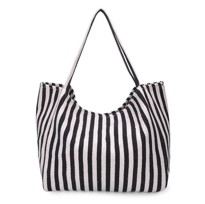 Preise Neue 2019 kunst dame handtasche einfache gestreiften leinwand tasche Casual große schulter tasche für frauen