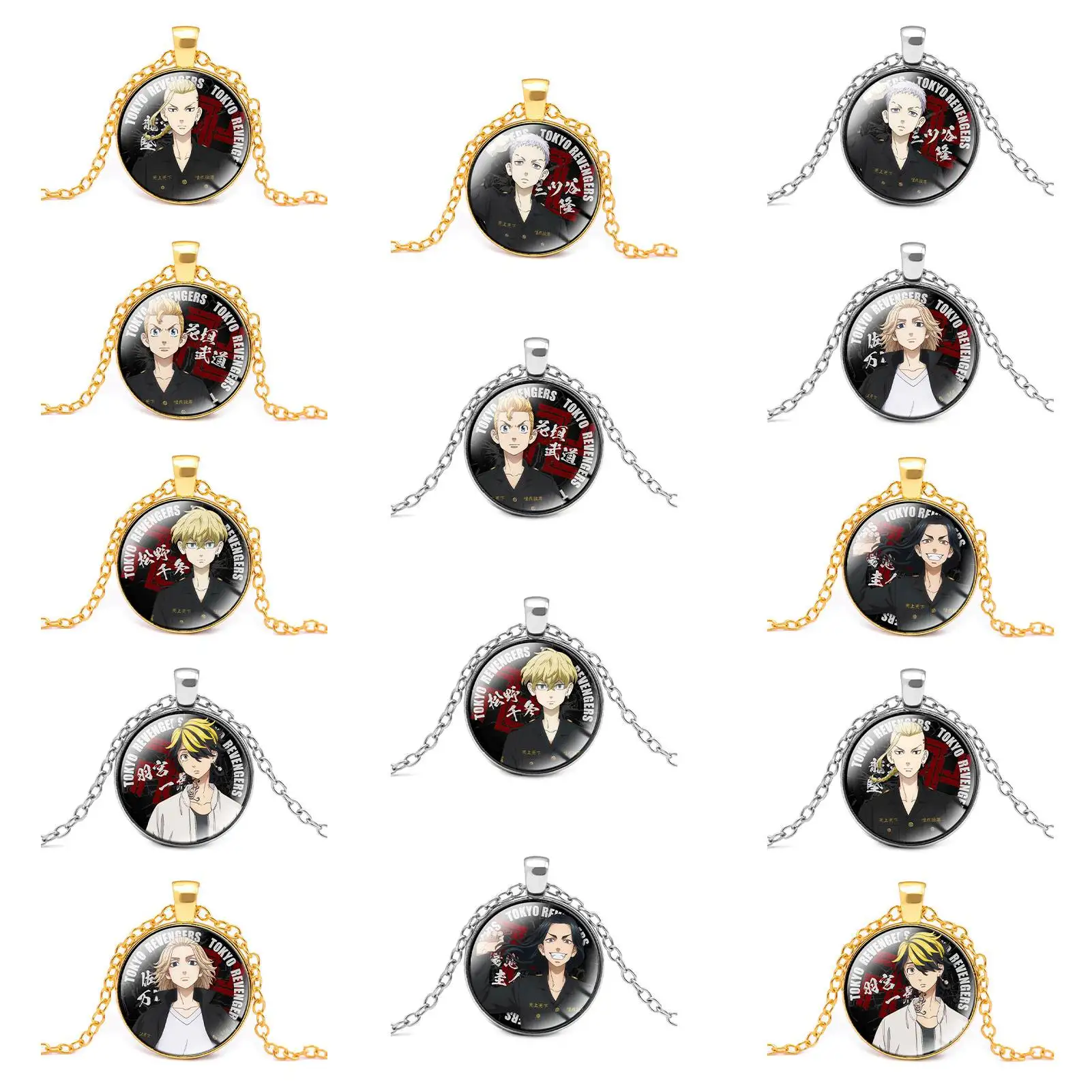 Japanese Anime Tokyo Revengers Glass Necklace Red Copper Gold Color Pendant Chain Necklaces Cosplay Jewelry