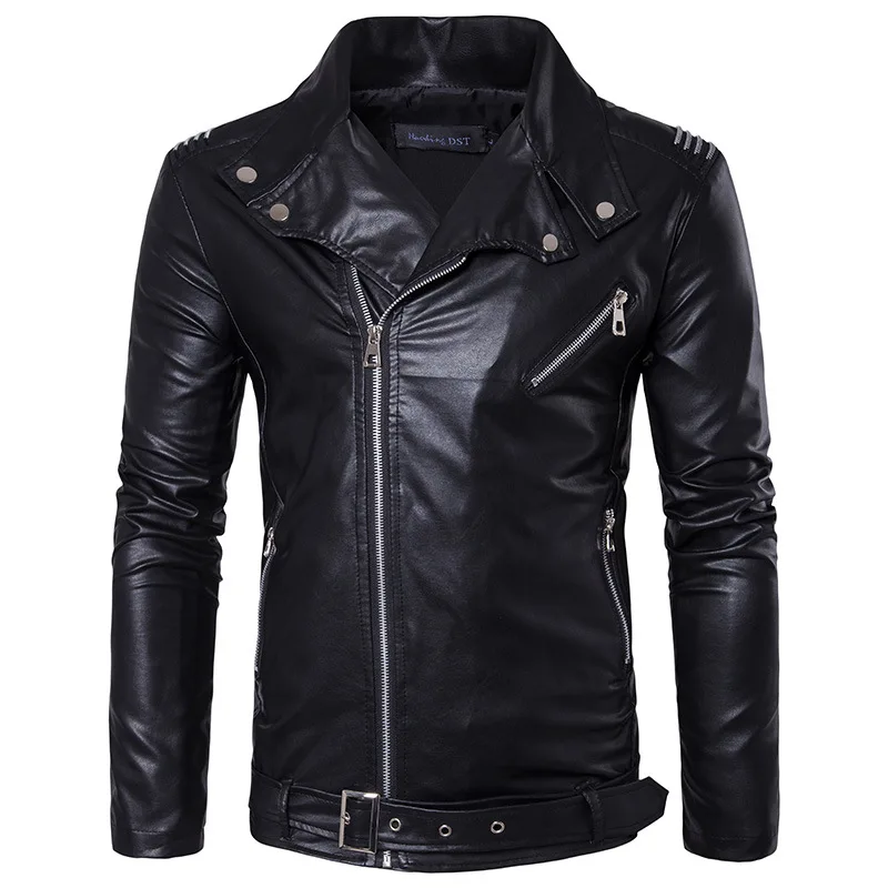 

2019 New Products EBay Casual Simplicity Fold-down Collar Short Slim Fit Leather Coat Men's Faux Leather Coat Pu Locomotive Leat