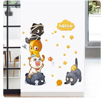 

Cartoon Paradise Cat Wardrobe Wall Sticker Bedroom Refrigerator Door Window Sticker Background Decoration Removable