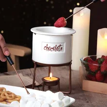 6Pcs Set Creative Ceramic Chocolate Fondue Maker Ice Cream Cheese Hot Pot Melting Stove With Candle Heating Furnace Baking Tools