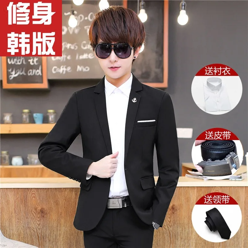 

Suit Men's Teenager Handsome Suit Three-piece Set Korean-style Slim Fit Leisure Suit Banquet Formal Dress