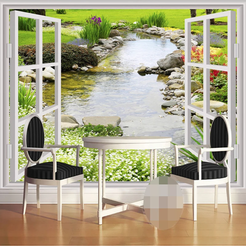 Custom-Wall-Mural-Wallpaper-Modern-Simple-3D-Window-Garden-Small-River-Flower-Grass-Fresco-Living-Room (1)