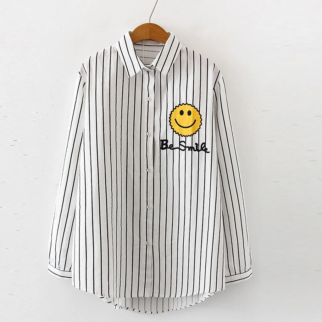 Женские блузки шикарная полосатая печать офисная рубашка с длинным рукавом