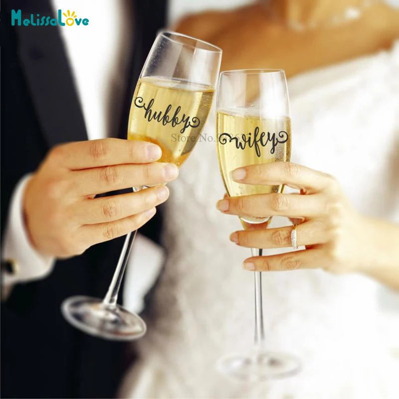 10 шт./партия Hubby Wifey наклейка на Винные бокалы фарфоровая стаканы для свадьбы