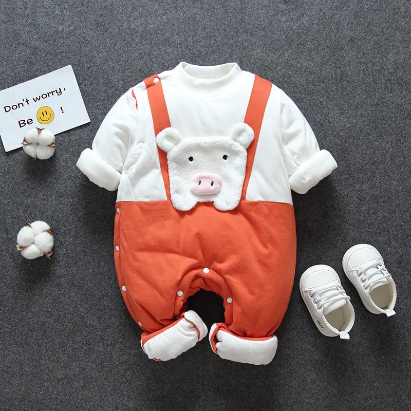 Осенне-зимний комбинезон для новорожденных; одежда с хлопковой подкладкой для маленьких мальчиков и девочек; плотные теплые пальто с героями мультфильмов; куртки - Цвет: 4