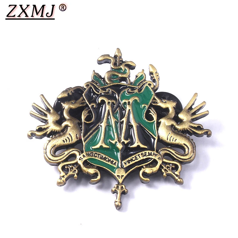 

ZXMJ Harried Brooch Pin Potters Hogwarts Four College Draco Malfoy Family Heraldry Badge Pins For Fans Jewellery Gifts