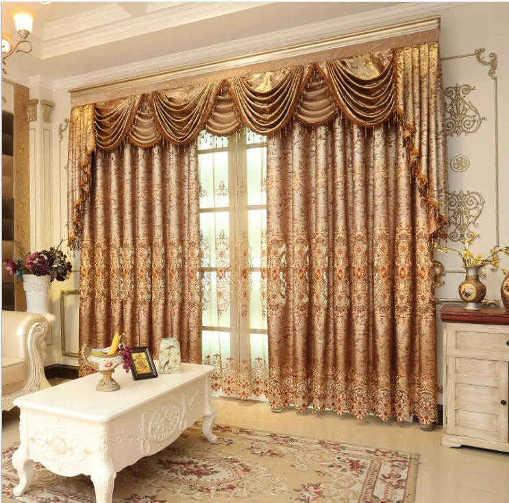

Luxury Curtains for Living Dining Room Bedroom European Jacquard Curtains Veil Valance Curtains Tulle Water Soluble Embroidery
