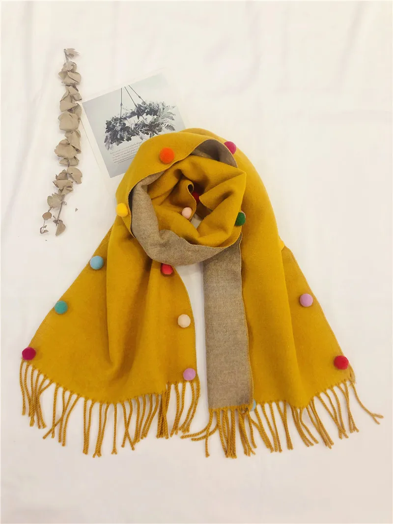 Новинка года; осенне-зимний шарф для девочек с имитацией разноцветных шаров; длинный шарф для девочек; шаль с кисточками для мальчиков; одежда с воротником для малышей; шарф для малышей