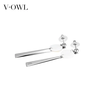 

V-Owl Long Titanium Steel Stainless Steel White Shell Ear Stud Simple Fashion Women Ear Stud Tassel Earrings