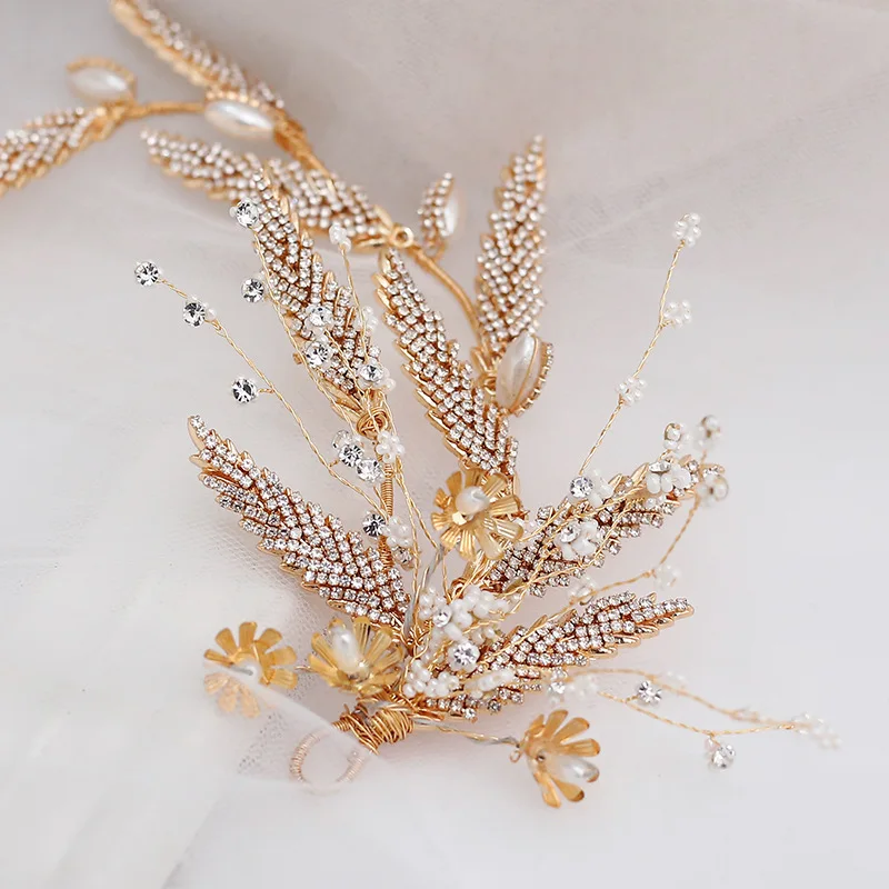 The New Golden Baroque Bridal Headdress, Exquisite Rhinestone Hair Accessories, Mori series European and American Style Wedding