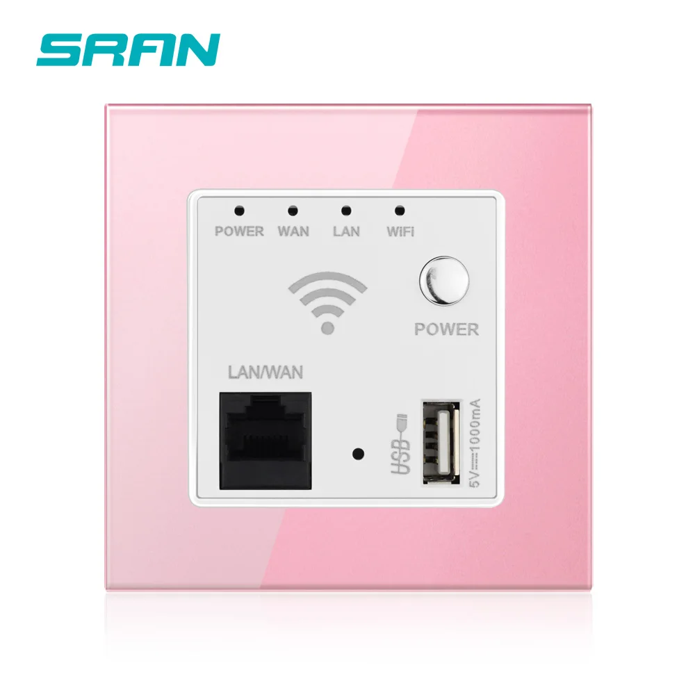 Настенная розетка SRAN с Wi Fi USB прозрачная панель из закаленного стекла 86 мм * 300 МБ