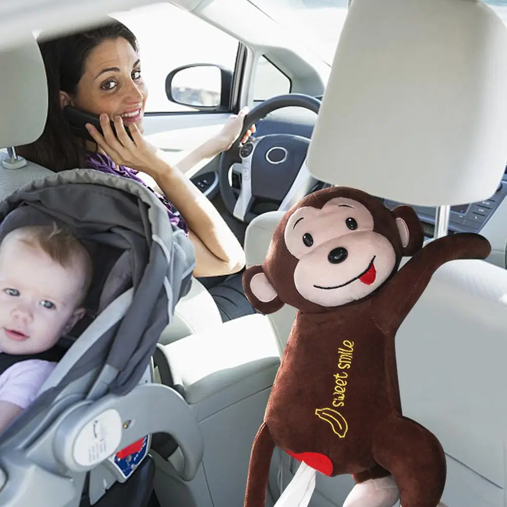 Innovative Car Hanging Tissue Box Cute Monkey Toy Paper Cover Cotton Holder Napkin Storage Box For Car Bathroom Bedroom Dressers