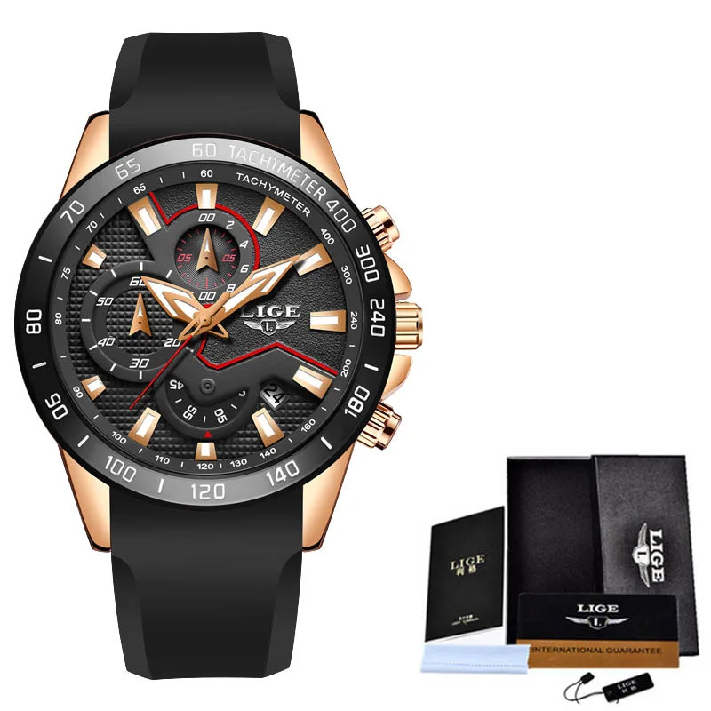 LIGE Relojes Hombre Топ бренд Роскошные военные спортивные часы мужские водонепроницаемые часы с хронографом кварцевые наручные часы Montre Homme - Цвет: Rose gold black