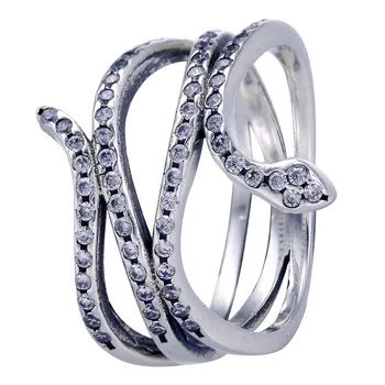 

Authentic 925 Sterling Silver Ring Elegant Snake Rings With Crystal For Women Wedding Party Gift Fine Jewelry