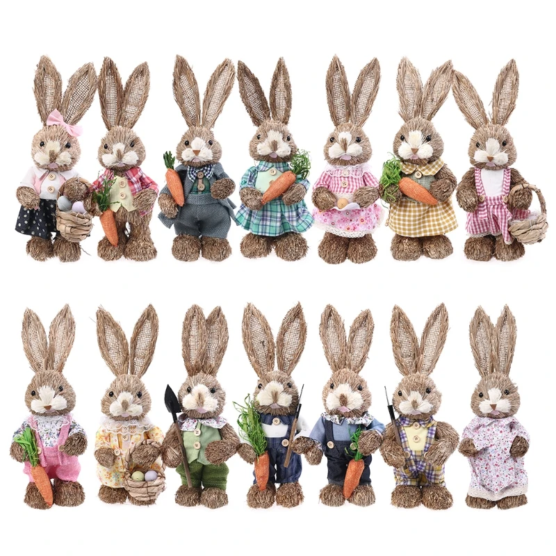 OOTDTY 14 Styles Artificial Straw Cute Bunny Standing Rabbit with Carrot Home Garden Decoration Easter Theme Party Supplies | Дом и сад