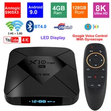 X10 MAX Android 9,0 8K Smart tv BOX Amlogic S905X3 4G 128GB rom светодиодный дисплей 5G Dual wifi BT4.0 USB 3,0 HDR H.265 8K телеприставка