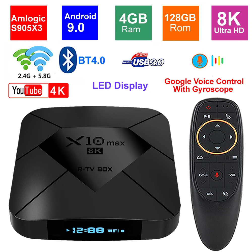 Умная ТВ-приставка X10 MAX Android 9 0 8K Amlogic S905X3 4 Гб 128 ПЗУ светодиодный дисплей 5G Двойной