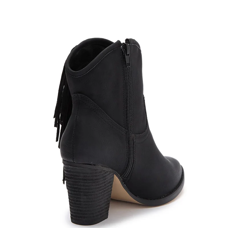 Black Fringe Ankle Boots High Chunky 