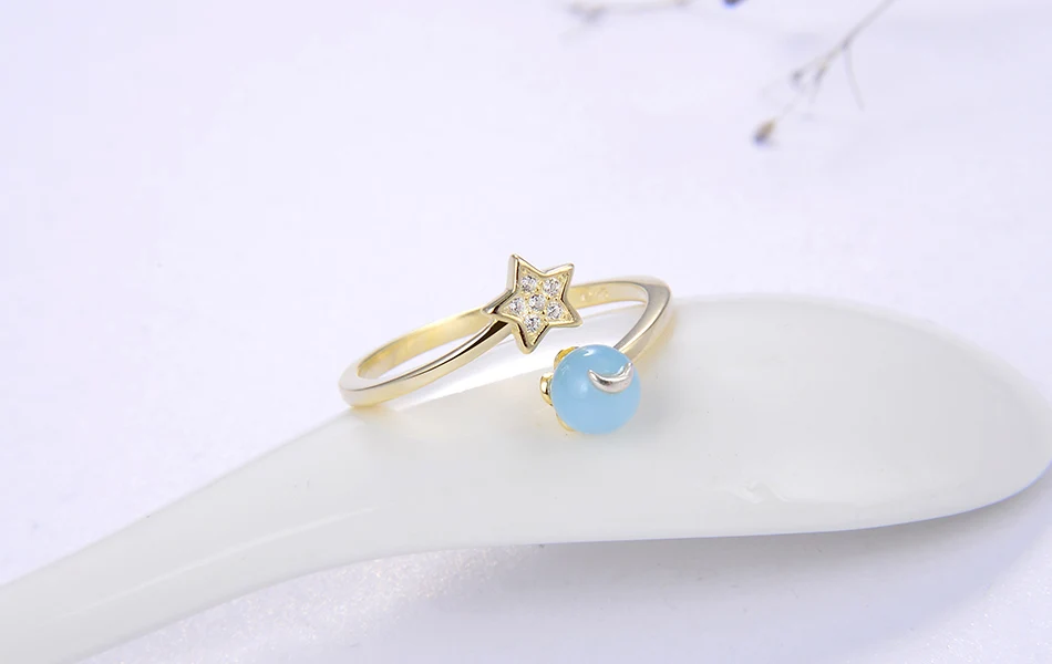 ORSA JEWELS чистое серебро 925 регулируемые кольца для женщин Аквамарин и АААА кубический циркон Звезда и Луна палец кольца ювелирные изделия SR141