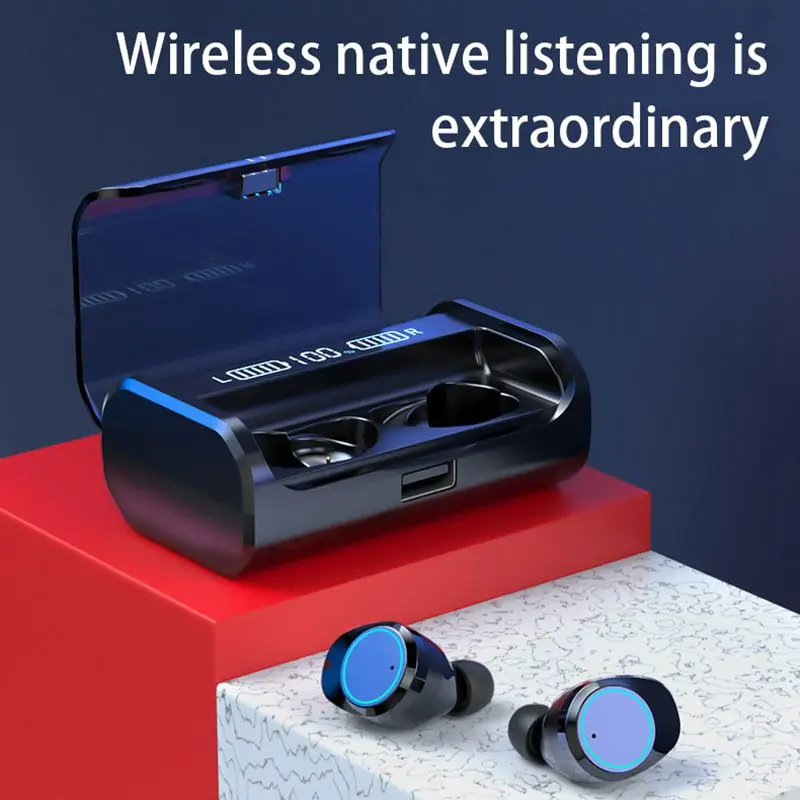 TWS Bluetooth наушники стерео бизнес Bluetooth светодиодный дисплей питания гарнитура Беспроводные наушники с 4000 мАч зарядным устройством