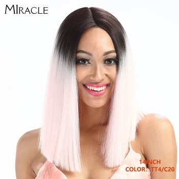 

Pink Cosplay Bob wig Synthetic Lace Front Wig 14inch Straight Bob Wigs For BLack Women Heat Resistant Synthetic Hair Miracle wig