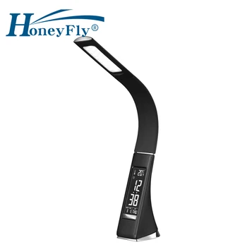 

HoneyFly Leather Touch Control LED Table Lamp With LED Display Foldable Desk Lamp USB Alarm Clock and Calendar