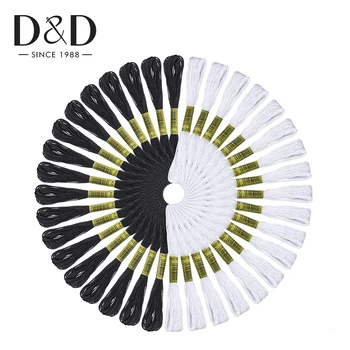 

24Pcs White Black Floss Craft Embroidery Thread Cross Stitch Cotton Sewing Skeins Embroidery Thread Floss Kits DIY Sewing Tools
