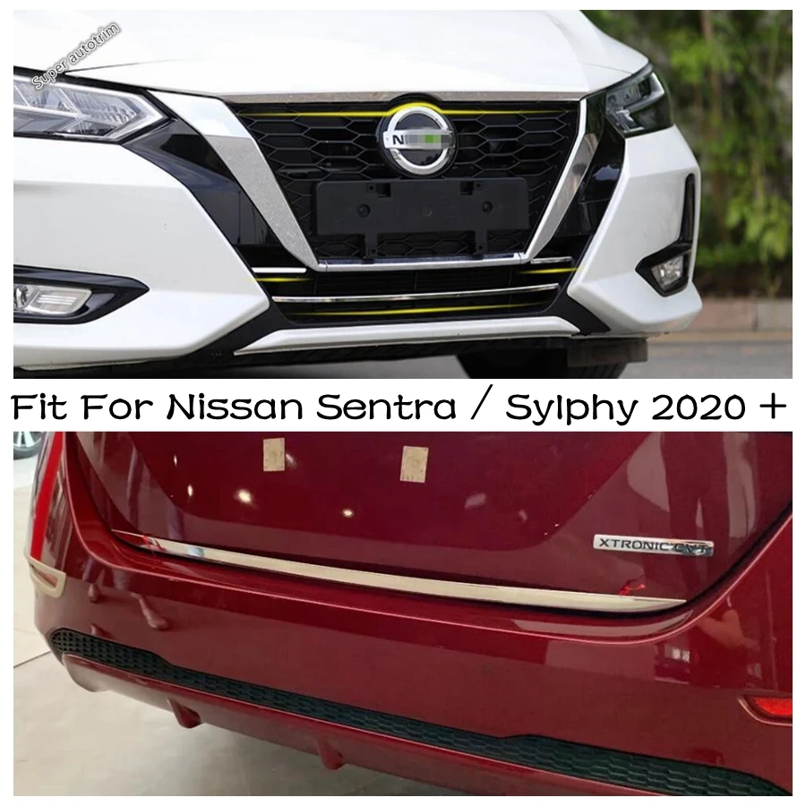 

Front Engine Decorative Strip Rear Trunk Tailgate Cover Trim Stainless Steel For Nissan Sentra / Sylphy 2020 - 2023 Accessories