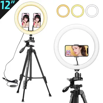 

12" Ring Lamp with Tripod Stand & 2 phone Holders for SmartPhone, Selfie Led Ring lights for Makeup/Live Streaming/YouTube/Photography