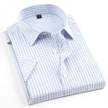 

Men Short Sleeve Regular Fit Casual Shirts Turndown-Collar Easy-Care Striped Plaid Pattern with Chest Pocket