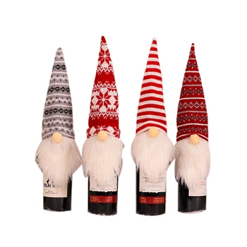 

Knitting Wool Bottle Cover Faceless Old Man Red Wine Bottle Cover Hat Bag Christmas Decorations for Home Hotel