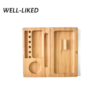 

New 12*13*2cm Bamboo Wooden Folding Magnetic Plate Herb Plate Tobacco Joint Smoking Cigarette Rolling Trays Drop Shipping