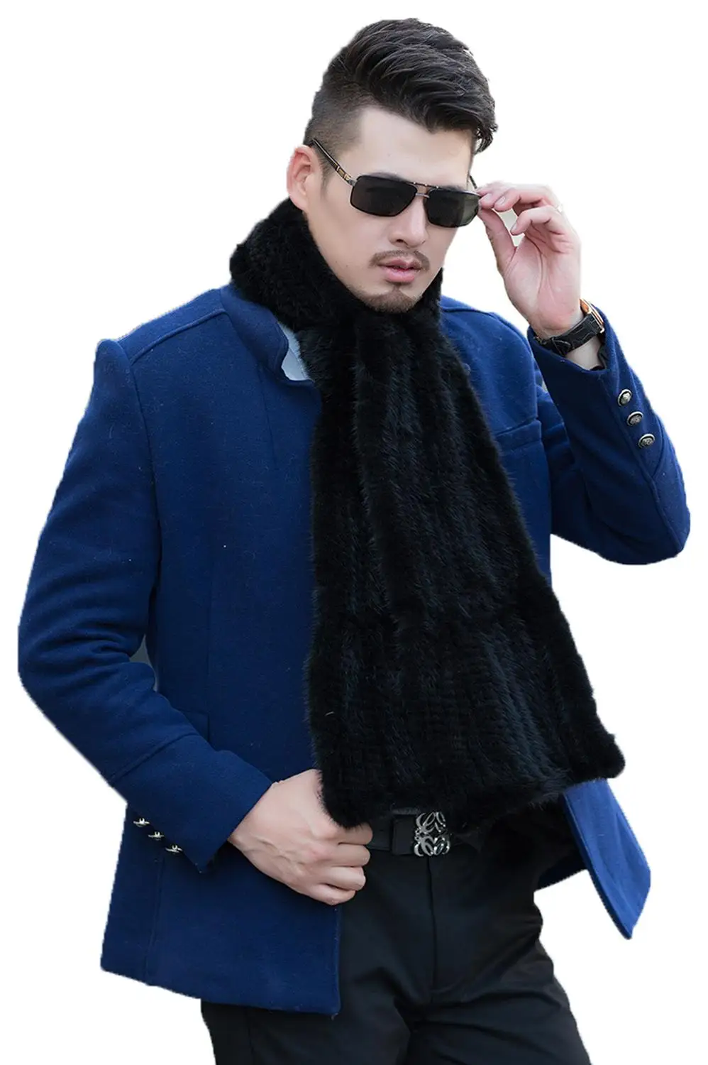 Натуральный норковый меховой шарф для мужчин зимний теплый шейный платок ручной работы рыбий хвост черный коричневый 180*20 см