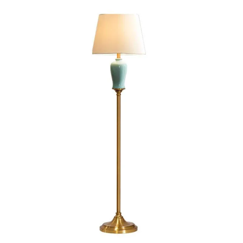 Modern Europe Ceramic Copper Floor Lamp for Foyer Bed Room Study Decor Porcelain Fabric Floor Light 163cm 1892 - Цвет абажура: 163cm
