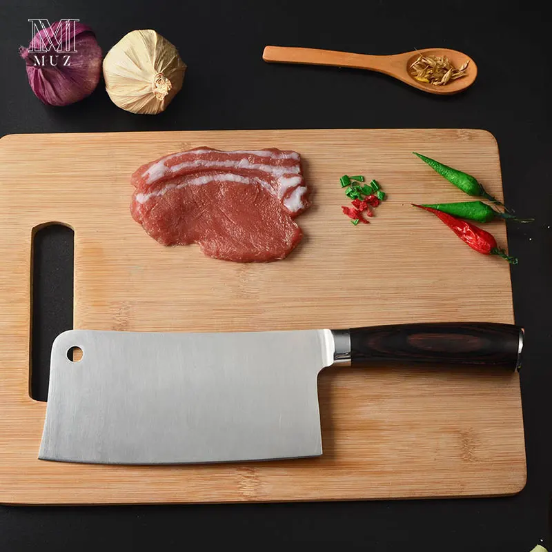 7 дюймов китайский мясницкий нож измельчения мяса овощей Pakka деревянной ручкой с высоким содержанием углерода Нержавеющая сталь Кухня ножей шеф-повара мясника Ножи